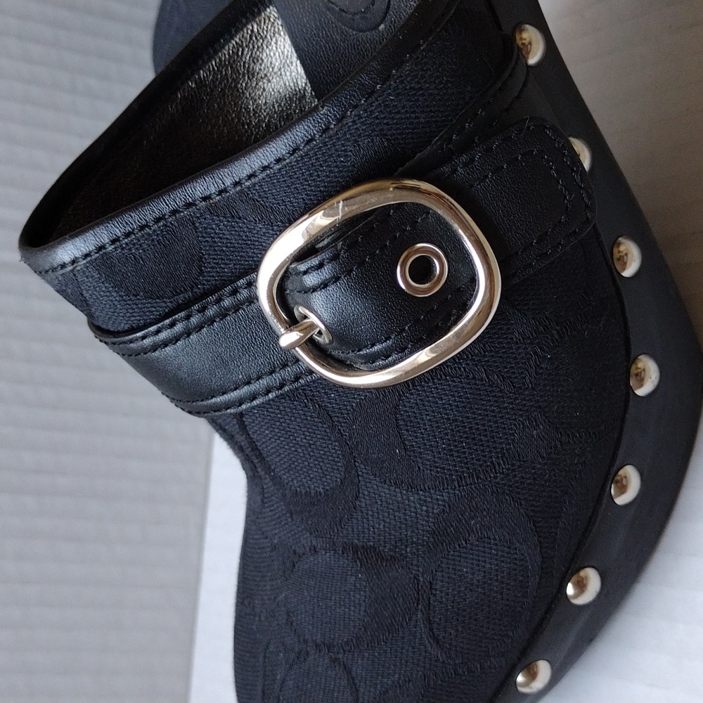 Coach Black Fabric and Leather Mules with Chunky Heel 9.5 - Picture 11 of 12